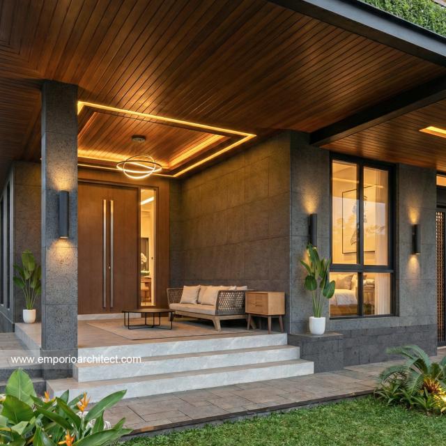 Desain Tampak Detail Depan 2 Rumah Modern 3 Lantai Bapak CTP di Surabaya