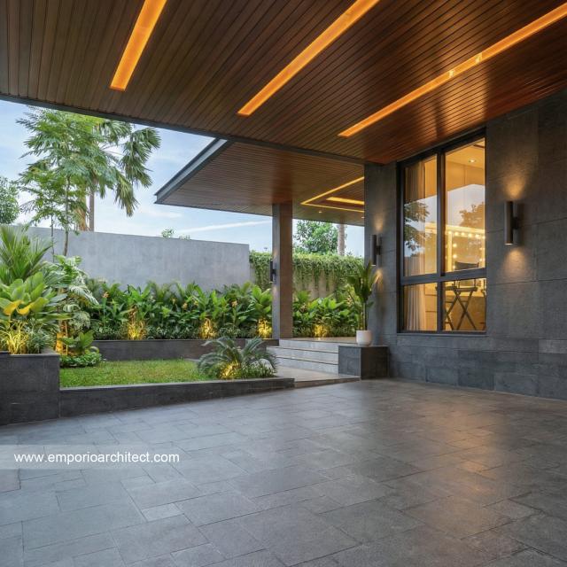 Desain Tampak Detail Depan Rumah Modern 3 Lantai Bapak CTP di Surabaya