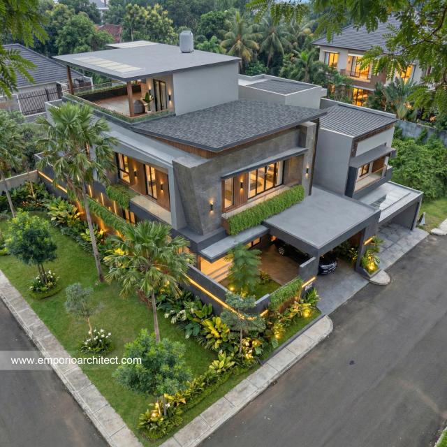 Desain Tampak Eksterior Depan Rumah Modern 3 Lantai Bapak CTP di Surabaya