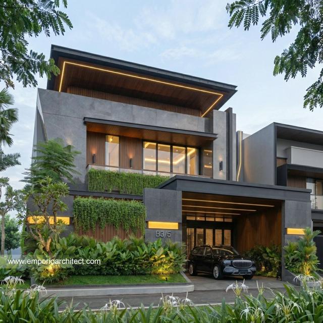 Desain Tampak Depan 3 Rumah Modern 3 Lantai Bapak CTP di Surabaya