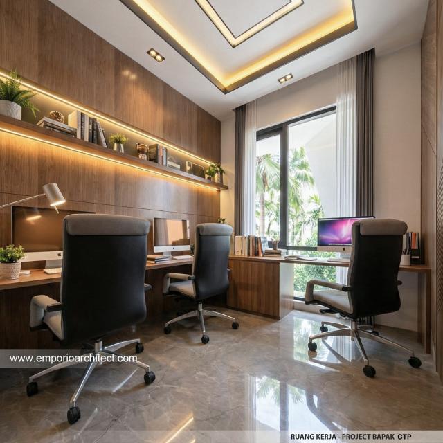 Desain Ruang Kerja Rumah Modern 3 Lantai Bapak CTP di Surabaya