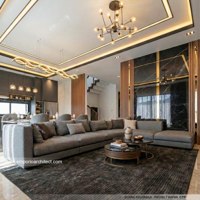 Desain Ruang Keluarga Rumah Modern 3 Lantai Bapak CTP di Surabaya