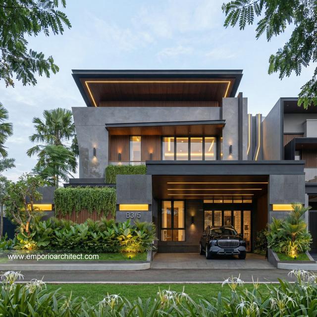 Desain Tampak Depan 2 Rumah Modern 3 Lantai Bapak CTP di Surabaya
