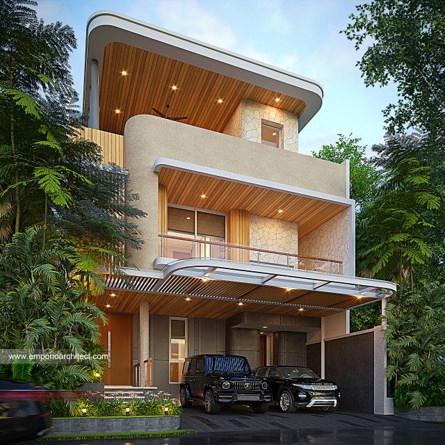 Desain Tampak Depan 2 Rumah Modern 3 Lantai Bapak DJW di Jakarta