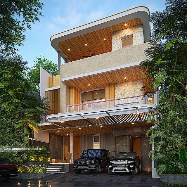 Desain Tampak Depan 3 Rumah Modern 3 Lantai Bapak DJW di Jakarta