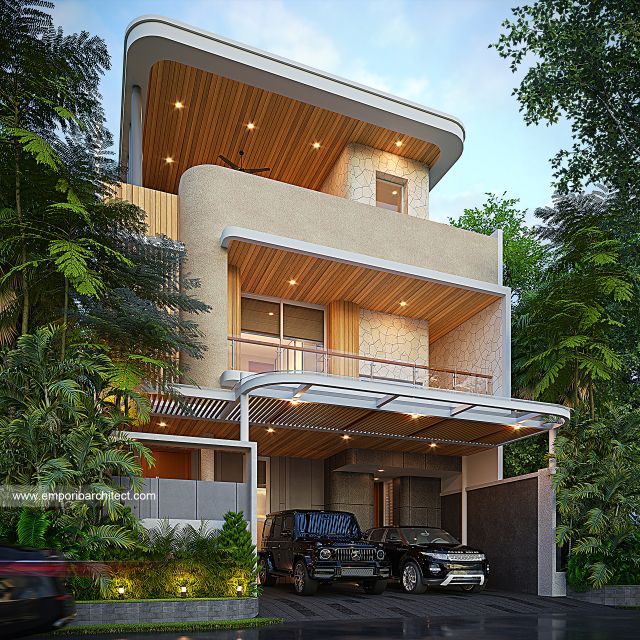 Desain Tampak Depan dengan Pagar Rumah Modern 3 Lantai Bapak DJW di Jakarta