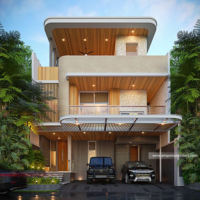 Desain Tampak Depan Rumah Modern 3 Lantai Bapak DJW di Jakarta