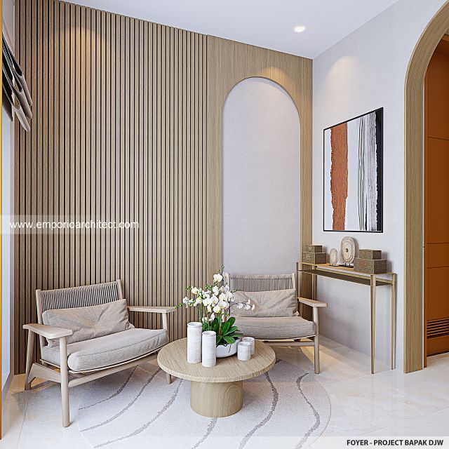 Desain Foyer Rumah Modern 3 Lantai Bapak DJW di Jakarta
