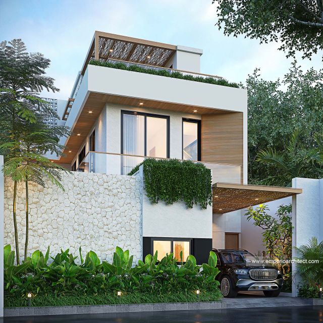 Desain Tampak Depan Rumah Modern 3 Lantai Bapak RKA di Badung, Bali
