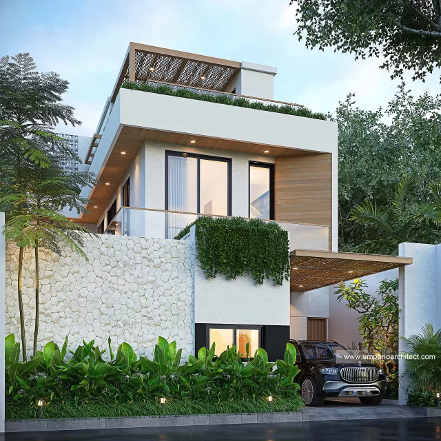Desain Tampak Depan Rumah Modern 3 Lantai Bapak RKA di Badung, Bali