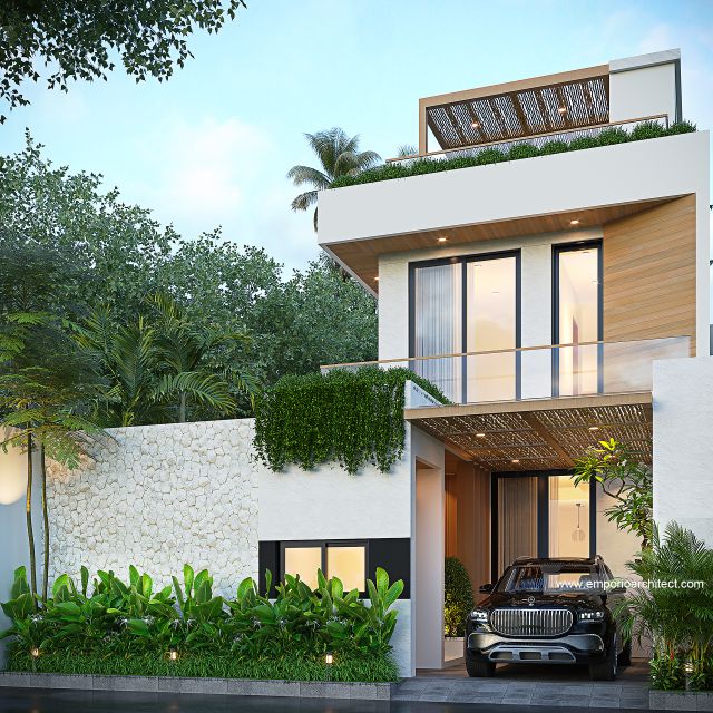 Desain Tampak Depan 2 Rumah Modern 3 Lantai Bapak RKA di Badung, Bali