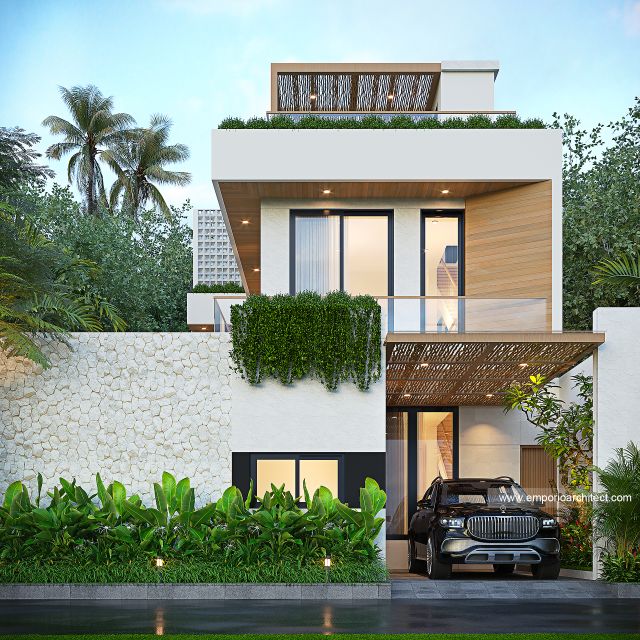 Desain Tampak Depan 3 Rumah Modern 3 Lantai Bapak RKA di Badung, Bali