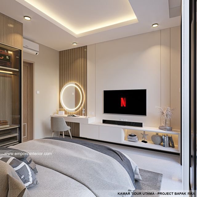 Desain Kamar Tidur Utama Rumah Modern 3 Lantai Bapak RKA di Badung, Bali