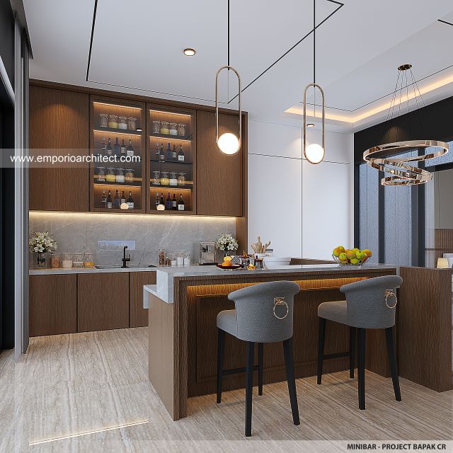 Desain Minibar Rumah Modern 3 Lantai Bapak CR di PIK 2, Tangerang