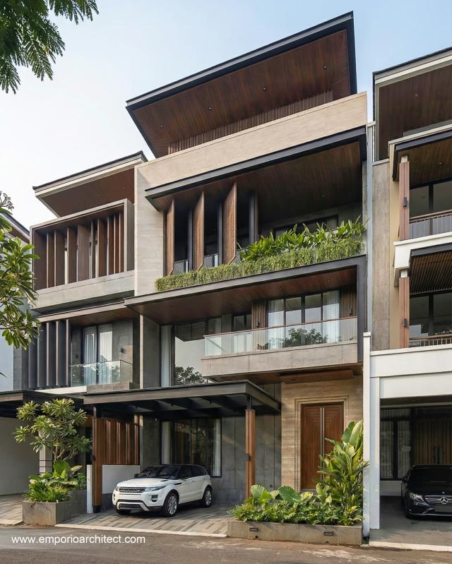 Desain Tampak Depan 3 Rumah Modern 3 Lantai Bapak CR di PIK 2, Tangerang