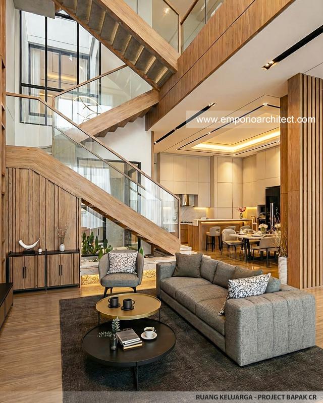 Desain Ruang Keluarga Rumah Modern 3 Lantai Bapak CR di PIK 2, Tangerang