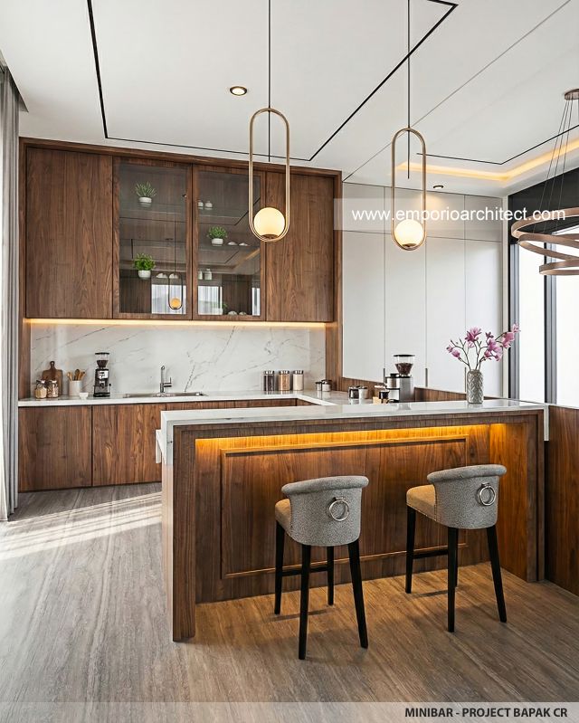 Desain Minibar Rumah Modern 3 Lantai Bapak CR di PIK 2, Tangerang