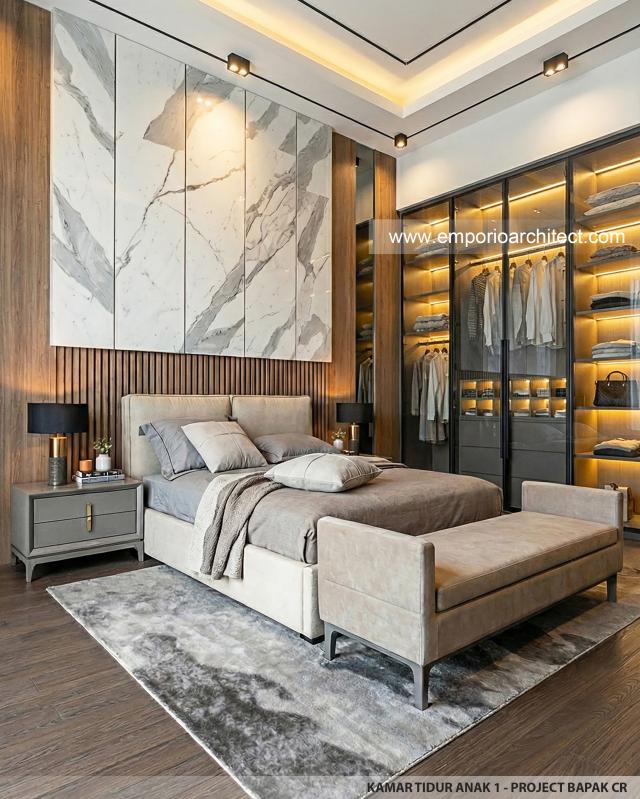 Desain Kamar Tidur Anak 1 Rumah Modern 3 Lantai Bapak CR di PIK 2, Tangerang