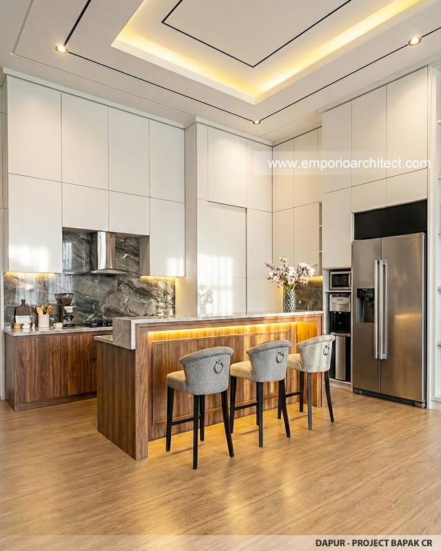 Desain Dapur Rumah Modern 3 Lantai Bapak CR di PIK 2, Tangerang