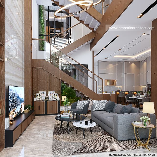 Desain Ruang Keluarga Rumah Modern 3 Lantai Bapak CR di PIK 2, Tangerang