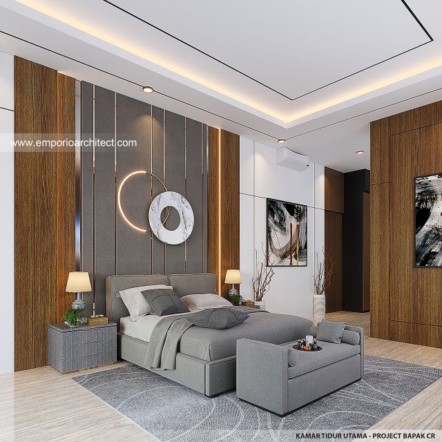 Desain Kamar Tidur Utama Rumah Modern 3 Lantai Bapak CR di PIK 2, Tangerang