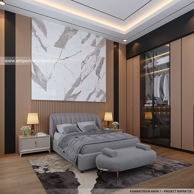 Desain Kamar Tidur Anak 1 Rumah Modern 3 Lantai Bapak CR di PIK 2, Tangerang