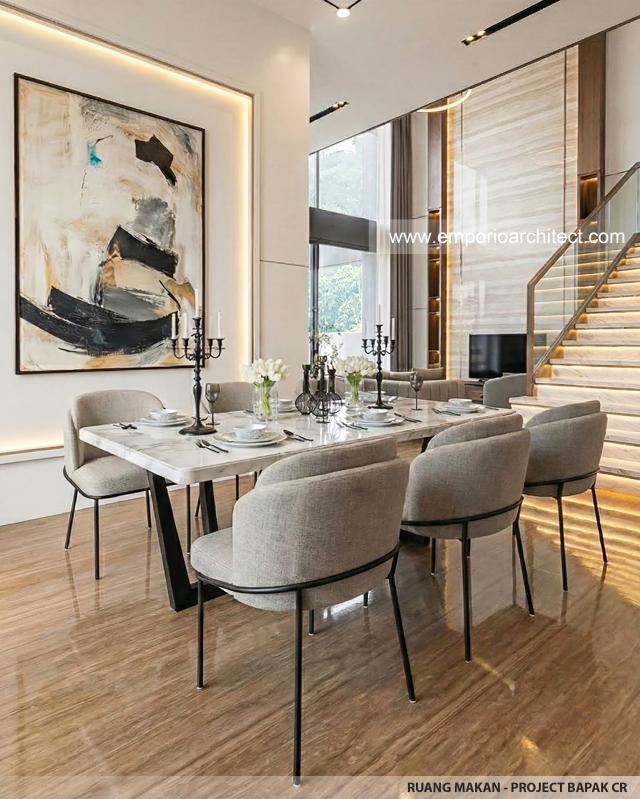 Desain Ruang Makan Rumah Modern 3 Lantai Bapak CR di PIK 2, Tangerang