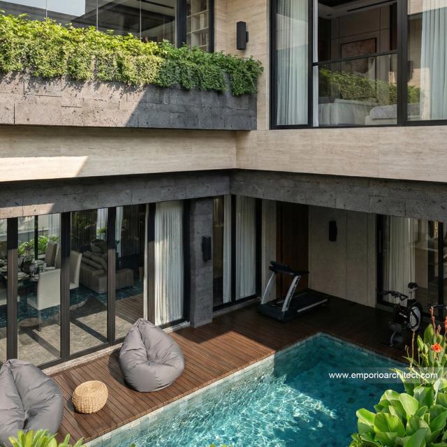 Desain Tampak Detail Belakang 4 Rumah Modern 3 Lantai Bapak RZ di Tegal, Jawa Tengah