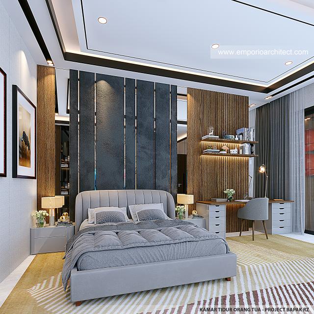 Desain Kamar Tidur Orang Tua Rumah Modern 3 Lantai Bapak RZ di Tegal, Jawa Tengah
