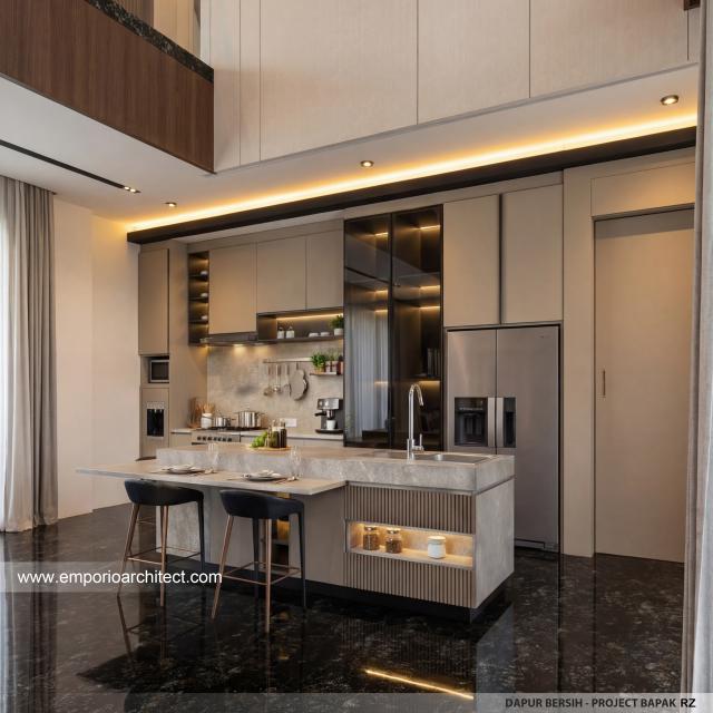 Desain Dapur Bersih Rumah Modern 3 Lantai Bapak RZ di Tegal, Jawa Tengah