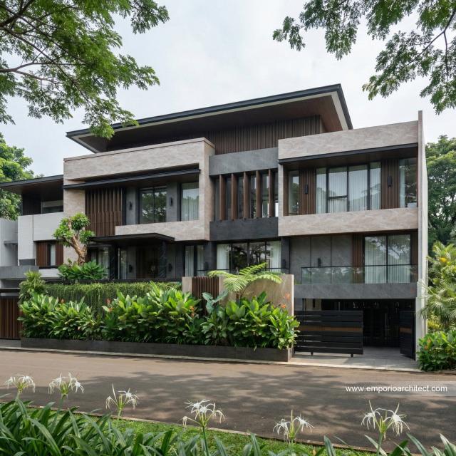 Desain Tampak Depan 3 Rumah Modern 3 Lantai Bapak RZ di Tegal, Jawa Tengah