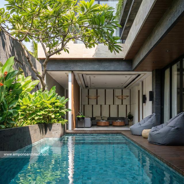 Desain Tampak Detail Belakang Rumah Modern 3 Lantai Bapak RZ di Tegal, Jawa Tengah