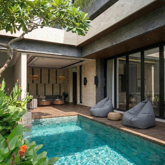 Desain Tampak Detail Belakang 3 Rumah Modern 3 Lantai Bapak RZ di Tegal, Jawa Tengah