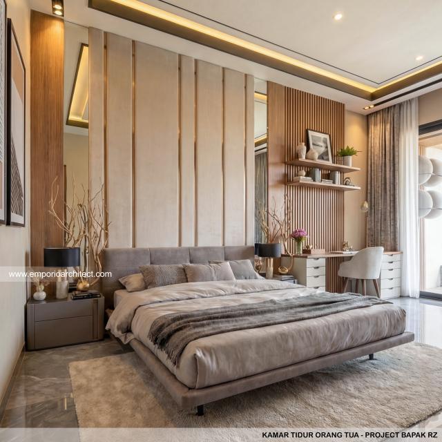Desain Kamar Tidur Orang Tua Rumah Modern 3 Lantai Bapak RZ di Tegal, Jawa Tengah