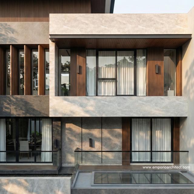 Desain Tampak Detail Depan 3 Rumah Modern 3 Lantai Bapak RZ di Tegal, Jawa Tengah