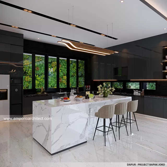 Desain Dapur Rumah Modern 3 Lantai Bapak JKO di Sentul, Bogor