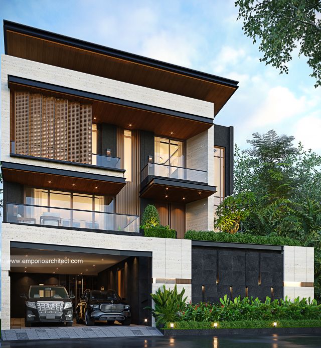 Desain Tampak Depan 2 Rumah Modern 3 Lantai Bapak HDR di Kudus, Jawa Tengah