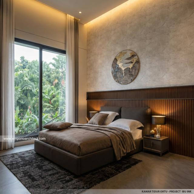Desain Kamar Tidur Orang Tua Rumah Modern 3 Lantai Ibu INK di PIK 2, Tangerang