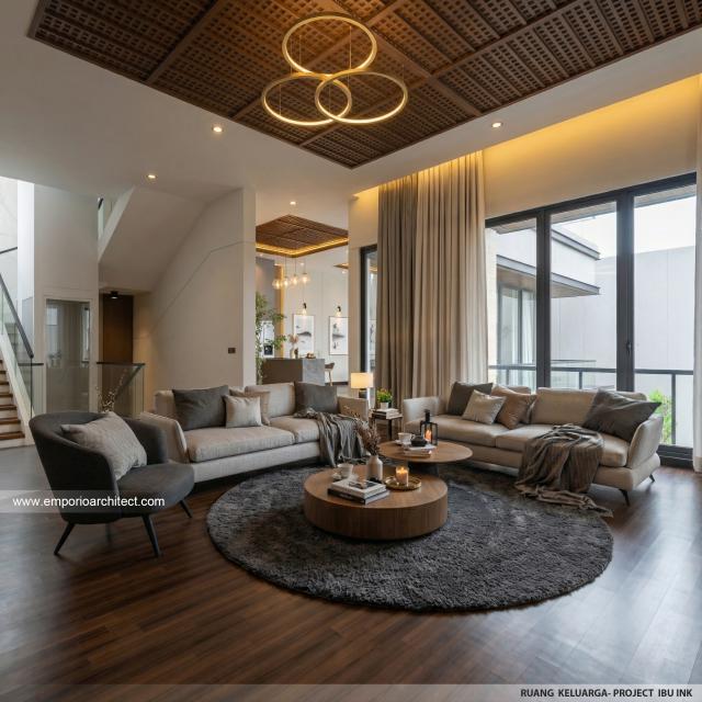 Desain Ruang Keluarga Rumah Modern 3 Lantai Ibu INK di PIK 2, Tangerang