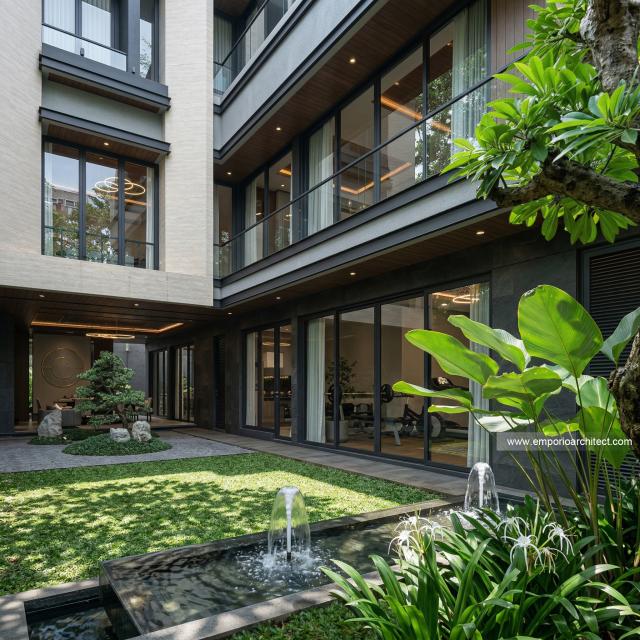 Desain Tampak Detail Belakang Rumah Modern 3 Lantai Ibu INK di PIK 2, Tangerang