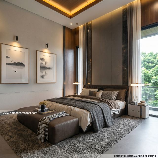 Desain Kamar Tidur Utama Rumah Modern 3 Lantai Ibu INK di PIK 2, Tangerang
