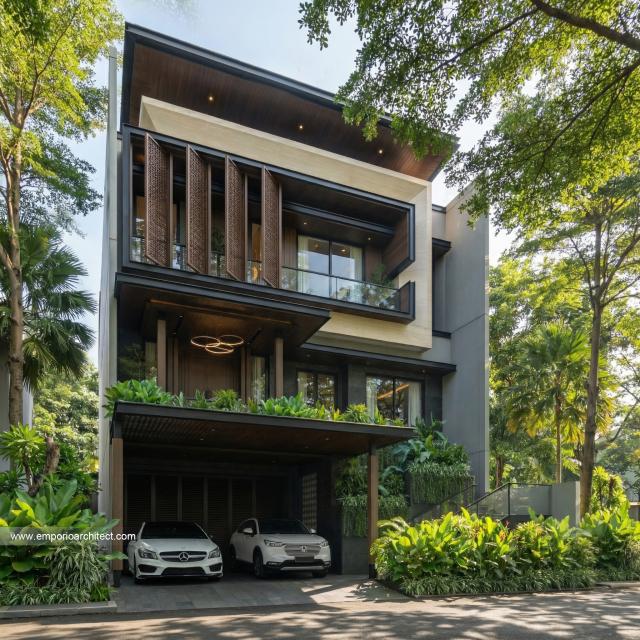 Desain Tampak Depan 3 Rumah Modern 3 Lantai Ibu INK di PIK 2, Tangerang