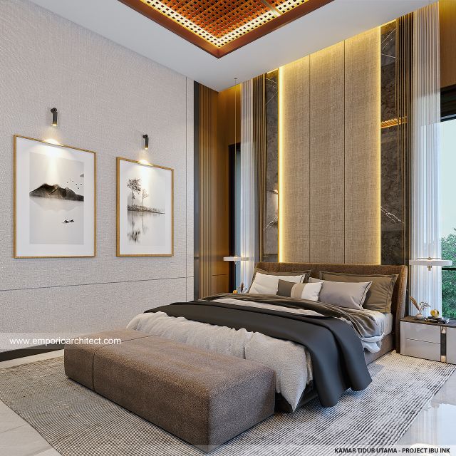 Desain Kamar Tidur Utama Rumah Modern 3 Lantai Ibu INK di PIK 2, Tangerang