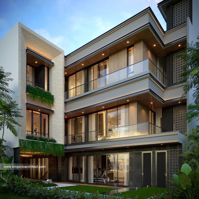 Desain Tampak Belakang Rumah Modern 3 Lantai Ibu INK di PIK 2, Tangerang