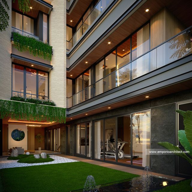 Desain Tampak Detail Belakang Rumah Modern 3 Lantai Ibu INK di PIK 2, Tangerang
