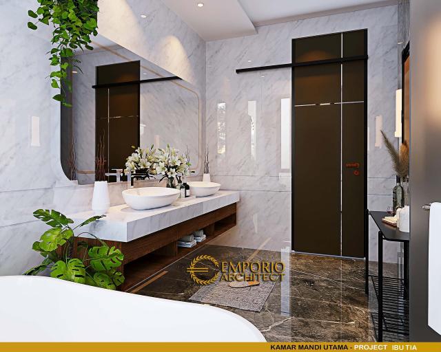Desain Kamar Mandi Utama Rumah Modern 3 Lantai Ibu TY di BSD, Tangerang Selatan, Banten