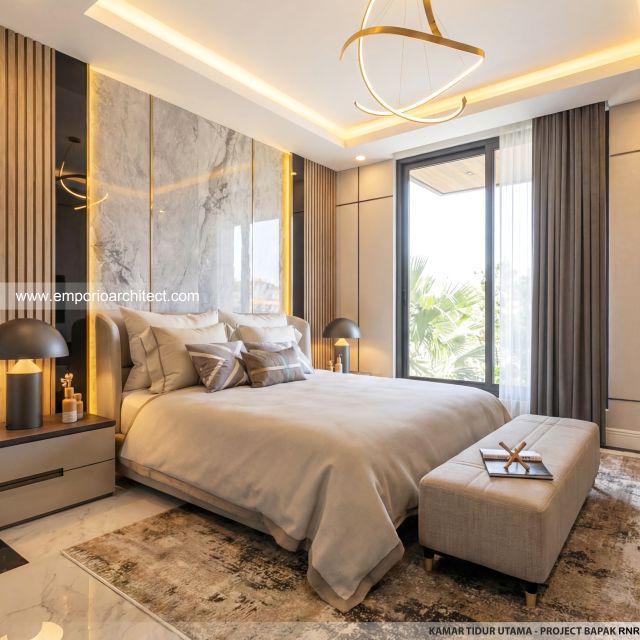 Desain Kamar Tidur Utama Rumah Modern 3 Lantai Bapak RNR di Bali