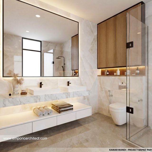 Desain Kamar Mandi Rumah Modern 3 Lantai Bapak RNR di Bali