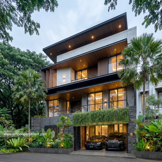 Desain Tampak Depan Rumah Modern 3 Lantai Bapak RNR di Bali