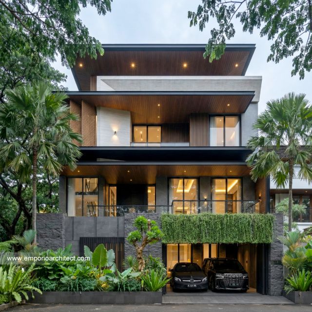 Desain Tampak Depan 2 Rumah Modern 3 Lantai Bapak RNR di Bali